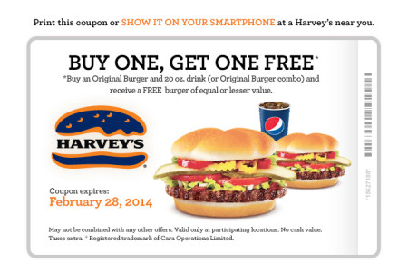 Harvey's Printable Coupons - BOGO, 2 Can Dine, Meal Deal (Until Feb 28)