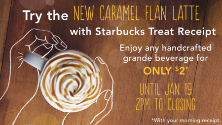 Starbucks Treat Receipt - Get any Grande Beverage for $2 with Morning Receipt (Until Jan 19)