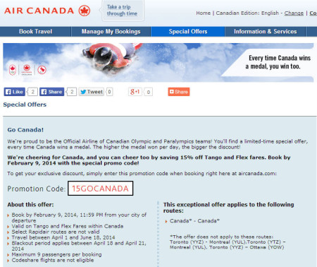 Air Canada Go Canada Save 15 off Tango and Flex fares (Book by Feb 9)