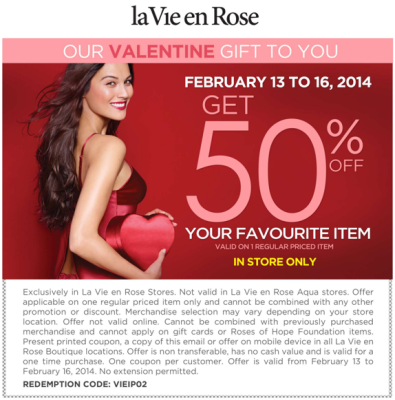 La Vie en Rose 50 Off Your Favourite Item Coupon (Feb 13-16)