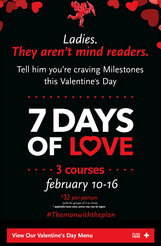 Milestone's Grill + Bar 7 Days of Love - $32 Per Person for 3 Course Meal (Feb 10-16)