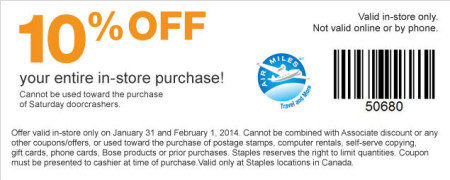 Staples Customer Appreciation Days - 10 Off Entire Purchase (Jan 31 - Feb 1)