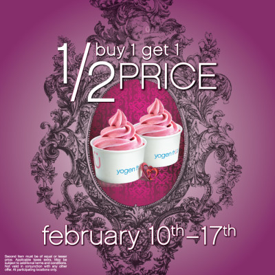 Yogen Fruz Valentine's Deal - Buy 1, Get 1 50 Off (Feb 10-17)