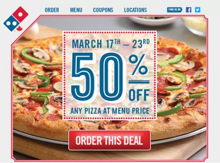 Domino's Pizza 50 Off Any Pizza at Menu Price (Mar 17-23)