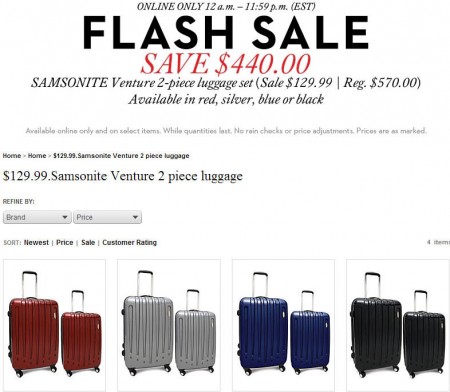 TheBay.com Flash Sale - Samsonite Venture 2-Piece Luggage on sale for $129 - Save $440 (Mar 5)