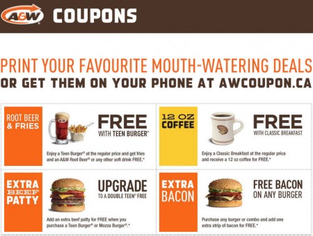 A&W New Printable Coupons - Buy Teen Burger, get FREE Root Beer and Fries (Until Apr 20)