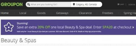 HOT DEAL Groupon.com – Extra 20 Off Local Beauty and Spa Promo Code (Apr 17-18)