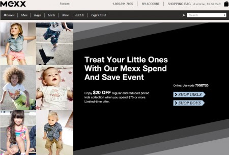 Mexx $20 Off All Kids Apparel when you Spend $75 + Free Shipping (Until Apr 9)