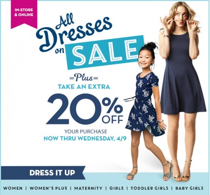 Old Navy Extra 20 Off Your Purchase + All Dresses on Sale (Until Apr 9)