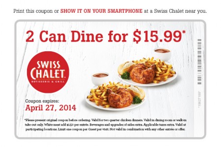 Swiss Chalet 2 Can Dine for $15.99 Coupon (Until Apr 27)