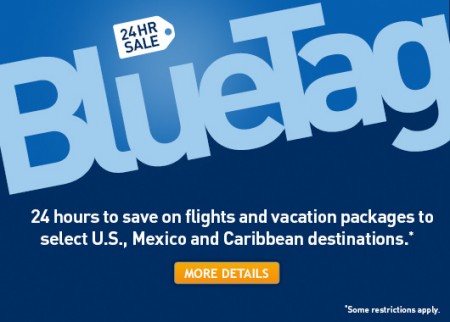 WestJet 24 Hour BlueTag Sale - Save on select Flights and Vacation Packages (Book by Apr 25)