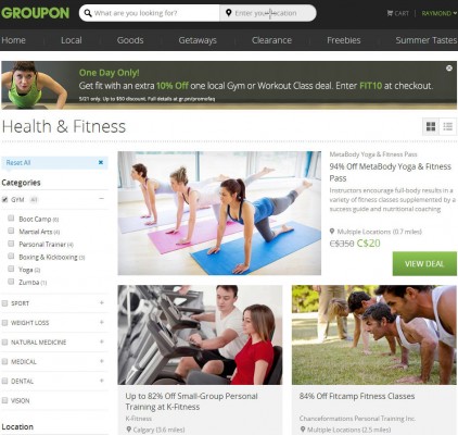 Groupon Extra 10 Off Local Gym or Workout Class Deal Promo Code (May 21 Only)