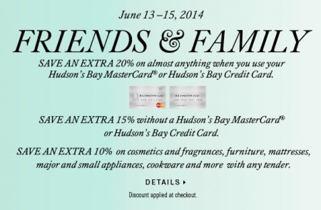 Hudson's Bay Friends & Family Sale (June 13-15)