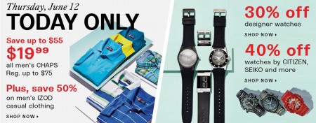 Hudson's Bay One Day Sales - 30 Off Designer Watches and Up to 73 Off Men's CHAP Shirts (June 12)