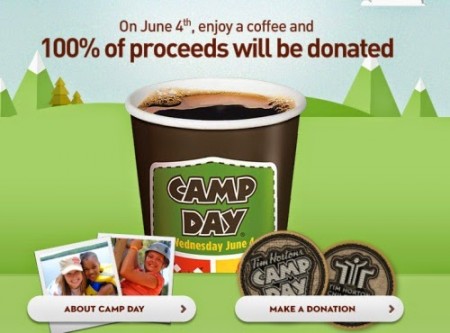 Tim Hortons Camp Day - 100 of Coffee Proceeds will be Donated (June 4)