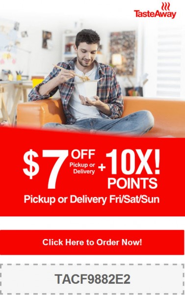 TasteAway $7 Off Pickup or Delivery 10X Points Promo Code (July 25-27)