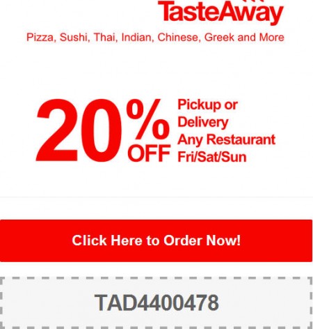 TasteAway 20 Off Pickup or Delivery Promo Code (August 1-3)