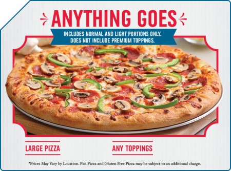 Domino's Pizza $12.99 for Large Pizza with Any Toppings