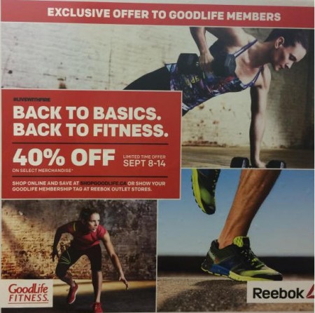 Goodlife Fitness 40 Off Reebok.ca (Sept 8-14)