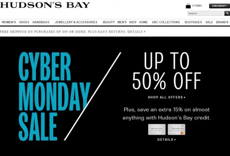 Hudson's Bay Canadian Cyber Monday Sale - Up to 50 off (Oct 13)