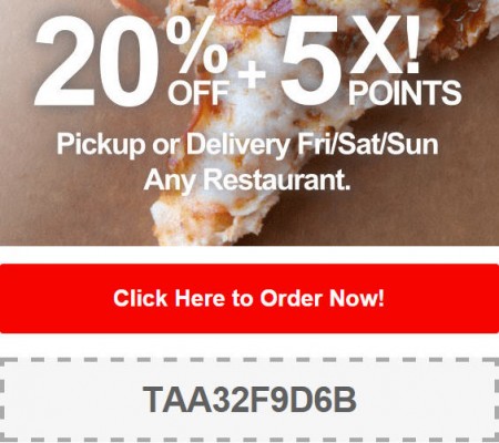 TasteAway Promo Code - 20 Off + 5X Points on Pickup or Delivery Orders (Oct 10-12)