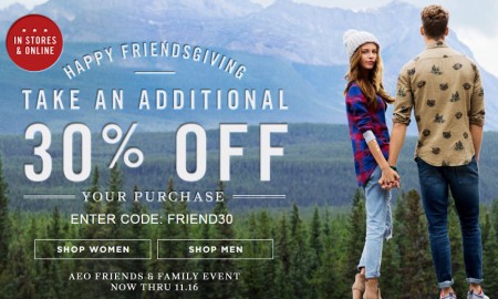 American Eagle Outfitters Friends & Family Event - 30 Off Promo Code + Free Shipping (Nov 14-16)