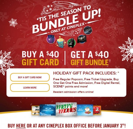 Cineplex Buy $40 Gift Card, Get a $40 Holiday Gift Bundle (Until Jan 3)