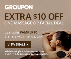 GROUPON Extra $10 Off Massage or Facial Deal Promo Code (Nov 14-15)