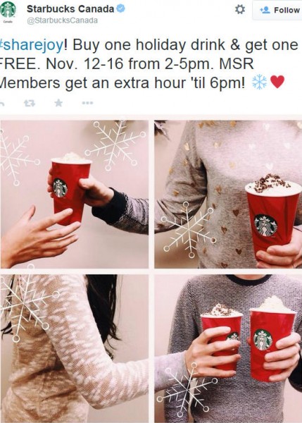Starbucks Buy One Holiday Drink, Get One for Free Twitter (Nov 12-16)