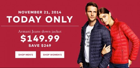 TheBay One Day Sale - 149.99 for Armani Jeans Down Jacket - Save $249 (Nov 21)