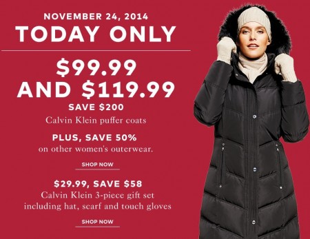 TheBay One Day Sale - $99.99 and $119.99 for Calvin Klein Women's Puffer Coats - Save $200 (Nov 24)