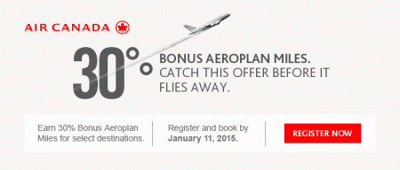 Air Canada 30 Bonus Aeroplan Miles (Until Jan 11)