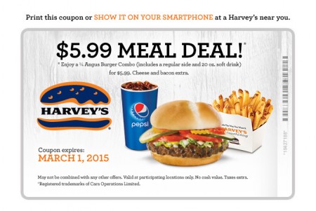 Harveys $5.99 Meal Deal Coupon (Until Mar 1)