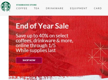 Starbucks Store End of Year Sale - Save up to 40 Off (Until Jan 5)