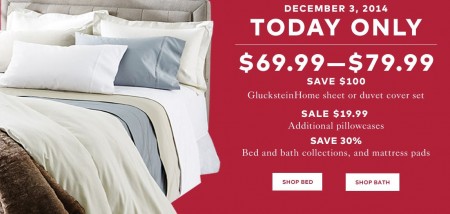 TheBay One Day Sale - $69.99-$79.99 for Gluckstein Home Sheet or Duvet Cover Set - Save $100 (Dec 3)