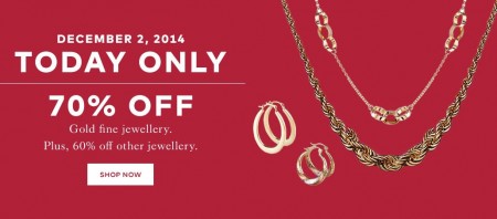 TheBay One Day Sale - 70 Off Gold Fine Jewellery and 60 off Other Jewellery (Dec 2)