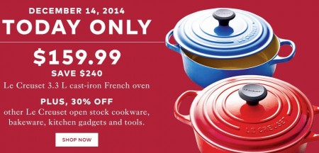 TheBay Today Only - $159.99 for Le Creuset 3.3L Cast-Iron French Oven - Save $240 (Dec 14)