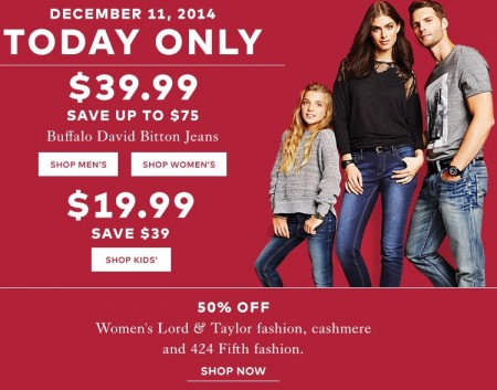 TheBay Today Only - $39.99 for Buffalo David Bitton Jeans - Save up to $75 (Dec 11)