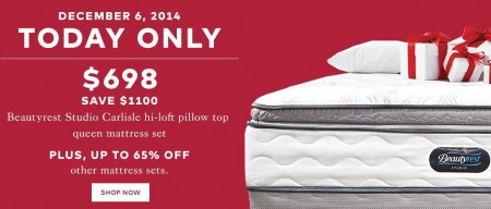 TheBay.com Today Only - Save $1,100 Off Beautyrest Studio Pillow Top Mattress Set (Dec 5)