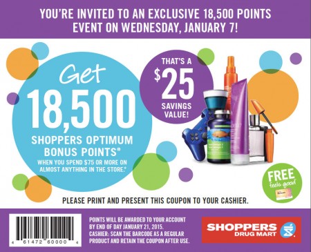 Shoppers Drug Mart Spend $75+ and Get 18,500 Bonus Points (Jan 7)