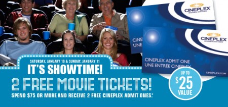 Shoppers Drug Mart Spend $75 and Get 2 Free Cineplex Movie Tickets (Jan 10-11)