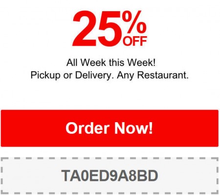 TasteAway Promo Code - 25 Off Any Restaurant Pickup or Delivery (Jan 12-18)