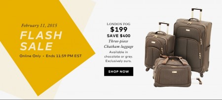 Hudson's Bay Flash Sale - 3-Piece Set of London Fog Luggage for only $199 (Feb 11 Only)