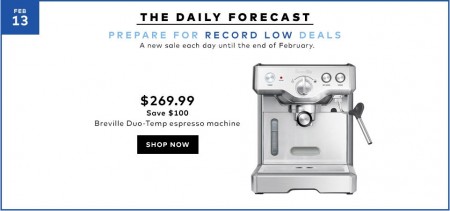 Hudson's Bay Today Only - $269.99 for Breville Duo-Temp Espresso Machine - Save $100 Off (Feb 13)