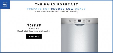 Hudson's Bay Today Only - $699.99 for Bosch Stainless Steel Dishwasher - Save $400 Off (Feb 21)