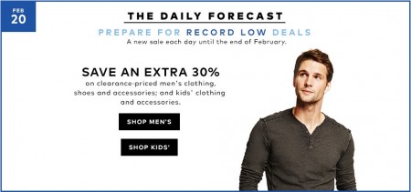 Hudson's Bay Today Only - Extra 30 Off Clearance Men's and Kids Clothing, Shoes and Accessories (Feb 20)