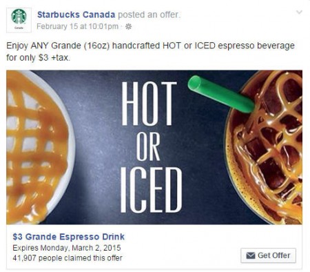 Starbucks Canada $3 for any Grande Espresso Drink Coupon (Until Mar 2)