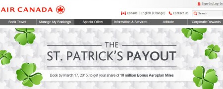 Air Canada St. Patrick's Payout - Earn Your Share of 10 Million Bonus Aeroplan Miles (Book by Mar 17)