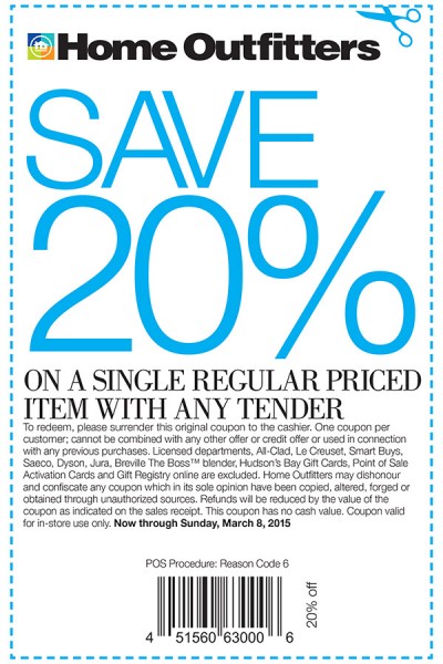 Home Outfitters 20 Off A Single Regular Priced Item Coupon (Until Mar 8)