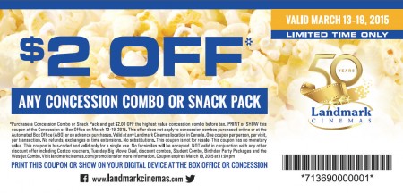 Landmark Cinemas $2 Off Concession Coupon + Free Popcorn Coupon (Mar 13-19)